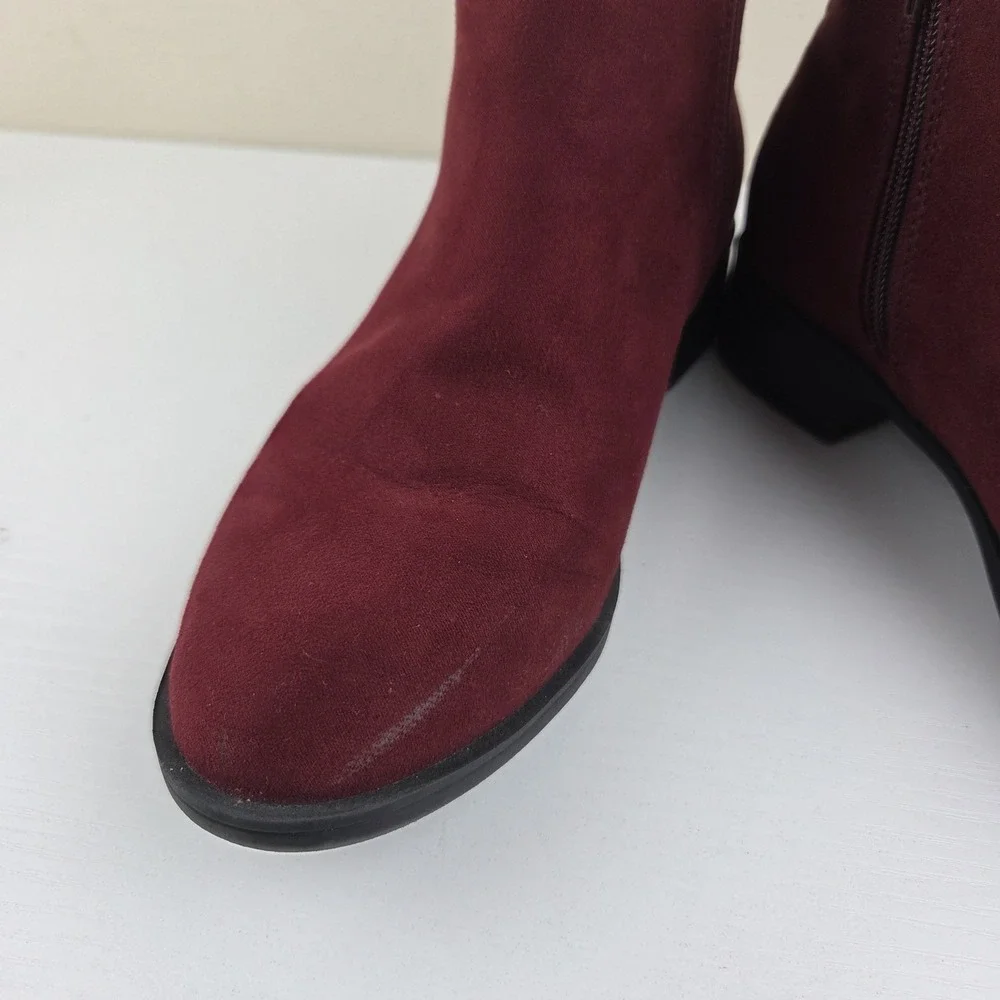 So Kohls Memory Foam Burgundy Zipper Stretch Slip On‎ Ankle Boot 7 1/2 Med